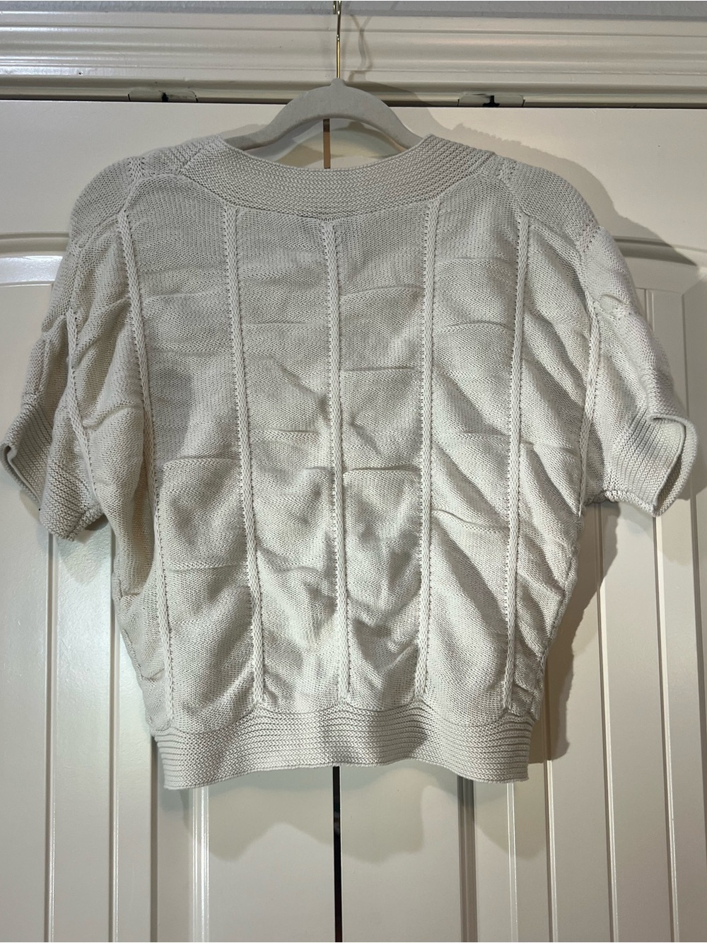 Colette Cream Short-Sleeve Cropped Buttoned Knit Cardigan Shrug Bolero-Size Med - Picture 5 of 9